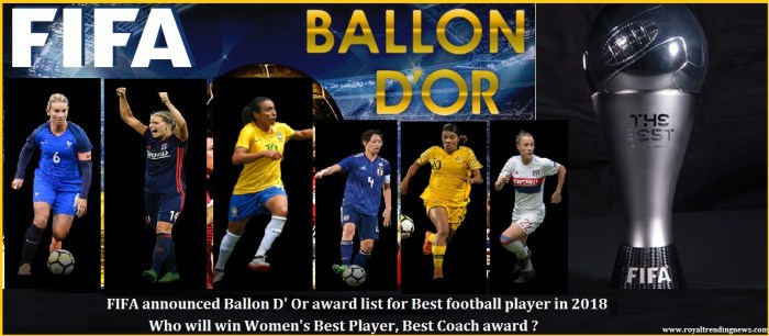 Ballon-dOr-2018-women-best-coach-player award- best-chances-marta-Amandine Henry-lucy bronze-Saki Kumagai-samantha karr--royal-trending